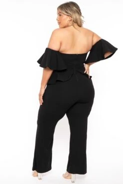 Plus Size Marcia Open Shoulder Peplum Jumpsuit - Black -Kitchensuppliesdeal curvy sense jumpsuits and rompers plus size marcia open shoulder peplum jumpsuit black 31708850389089