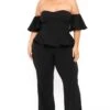Plus Size Marcia Open Shoulder Peplum Jumpsuit - Black -Kitchensuppliesdeal curvy sense jumpsuits and rompers plus size marcia open shoulder peplum jumpsuit black 31709070721121
