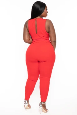 Plus Size Marisa Front Tie Jumpsuit- Red -Kitchensuppliesdeal curvy sense jumpsuits and rompers plus size marisa front tie jumpsuit red 32127074893921