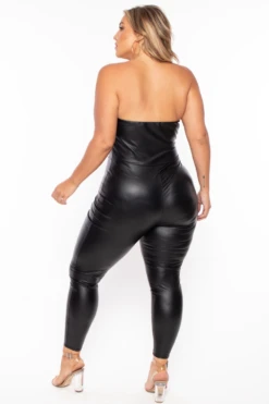 Plus Size Mauri Faux Leather Catsuit - Black -Kitchensuppliesdeal curvy sense jumpsuits and rompers plus size mauri faux leather catsuit black 29441239711841