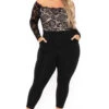 Plus Size Minnie Lace Top Jumpsuit - Black -Kitchensuppliesdeal curvy sense jumpsuits and rompers plus size minnie lace top jumpsuit black 30025460482145