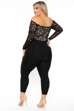 Plus Size Minnie Lace Top Jumpsuit - Black -Kitchensuppliesdeal curvy sense jumpsuits and rompers plus size minnie lace top jumpsuit black 30025460678753