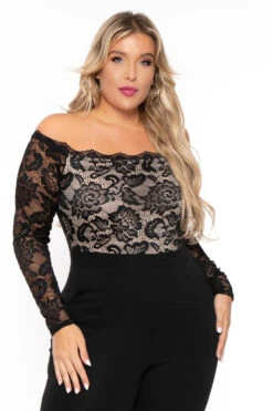 Plus Size Minnie Lace Top Jumpsuit - Black -Kitchensuppliesdeal curvy sense jumpsuits and rompers plus size minnie lace top jumpsuit black 30025468313697