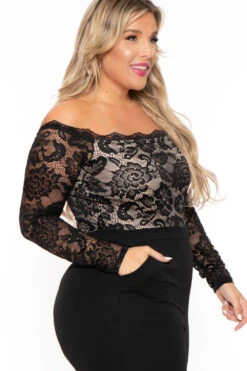 Plus Size Minnie Lace Top Jumpsuit - Black -Kitchensuppliesdeal curvy sense jumpsuits and rompers plus size minnie lace top jumpsuit black 30025468346465