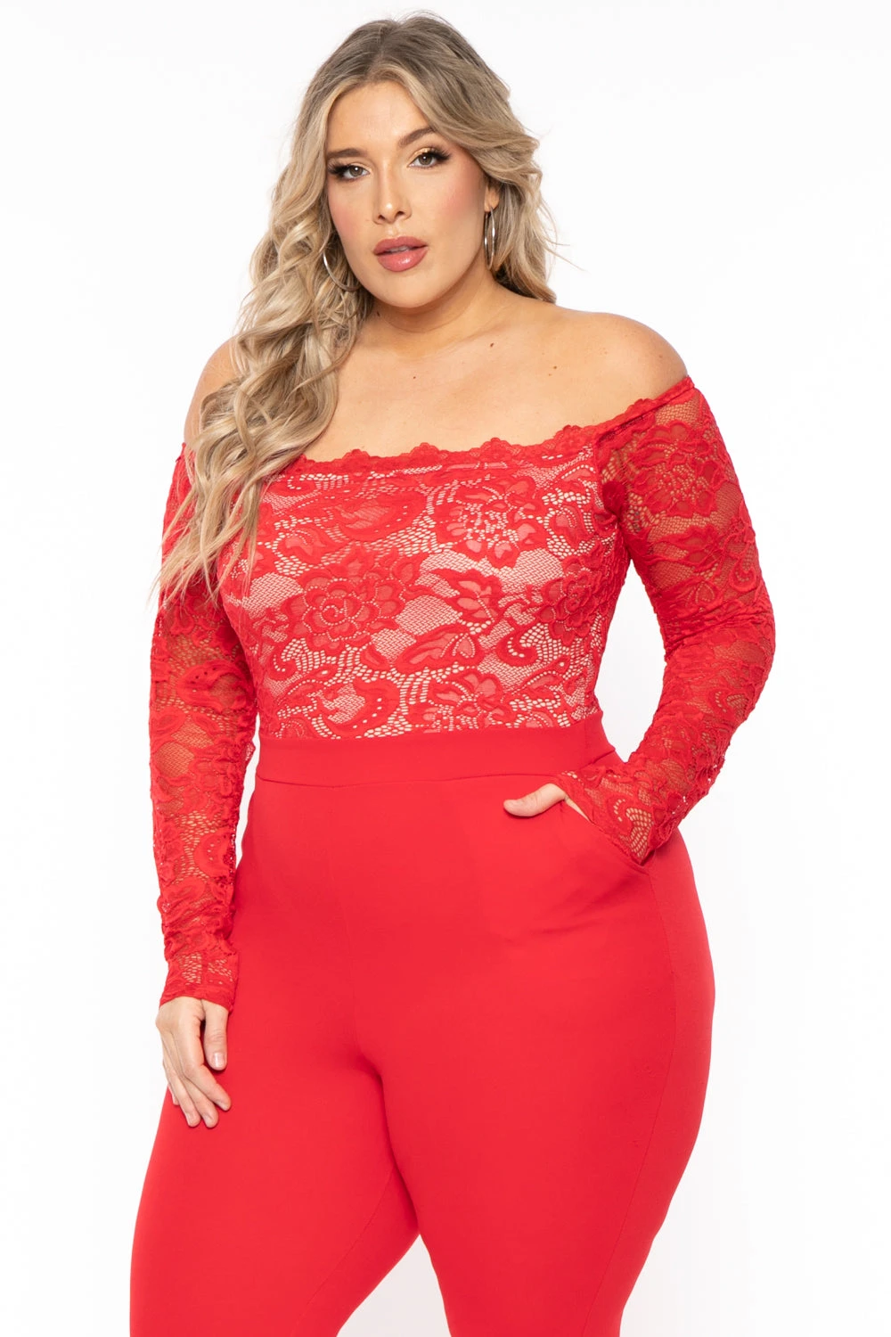 Plus Size Minnie Lace Top Jumpsuit - Red Plus Size Minnie Lace Top Jumpsuit - Red -Kitchensuppliesdeal curvy sense jumpsuits and rompers plus size minnie lace top jumpsuit red 31152179478625