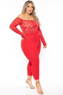 Plus Size Minnie Lace Top Jumpsuit - Red 4 Plus Size Minnie Lace Top Jumpsuit - Red -Kitchensuppliesdeal curvy sense jumpsuits and rompers plus size minnie lace top jumpsuit red 31152179708001