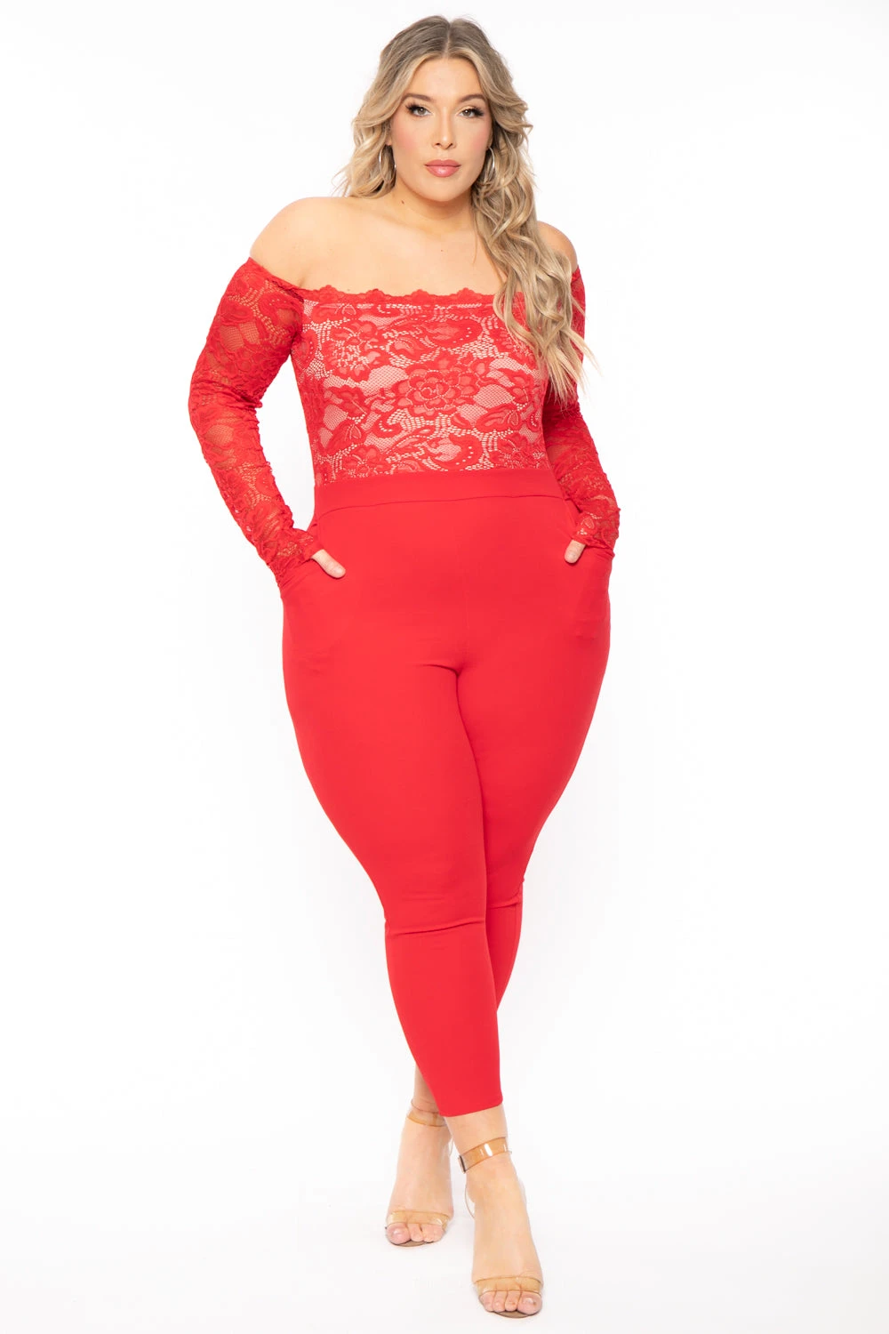 Plus Size Minnie Lace Top Jumpsuit - Red Plus Size Minnie Lace Top Jumpsuit - Red -Kitchensuppliesdeal curvy sense jumpsuits and rompers plus size minnie lace top jumpsuit red 31152180101217