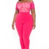 Plus Size Minnie Lace Top Short Sleeve Jumpsuit - Fuchsia -Kitchensuppliesdeal curvy sense jumpsuits and rompers plus size minnie lace top short sleeve jumpsuit fuchsia 32075804541025