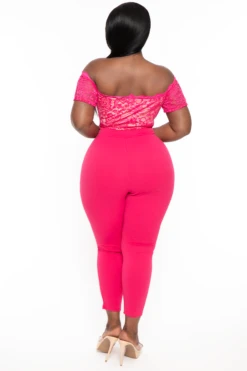 Plus Size Minnie Lace Top Short Sleeve Jumpsuit - Fuchsia -Kitchensuppliesdeal curvy sense jumpsuits and rompers plus size minnie lace top short sleeve jumpsuit fuchsia 32075805065313