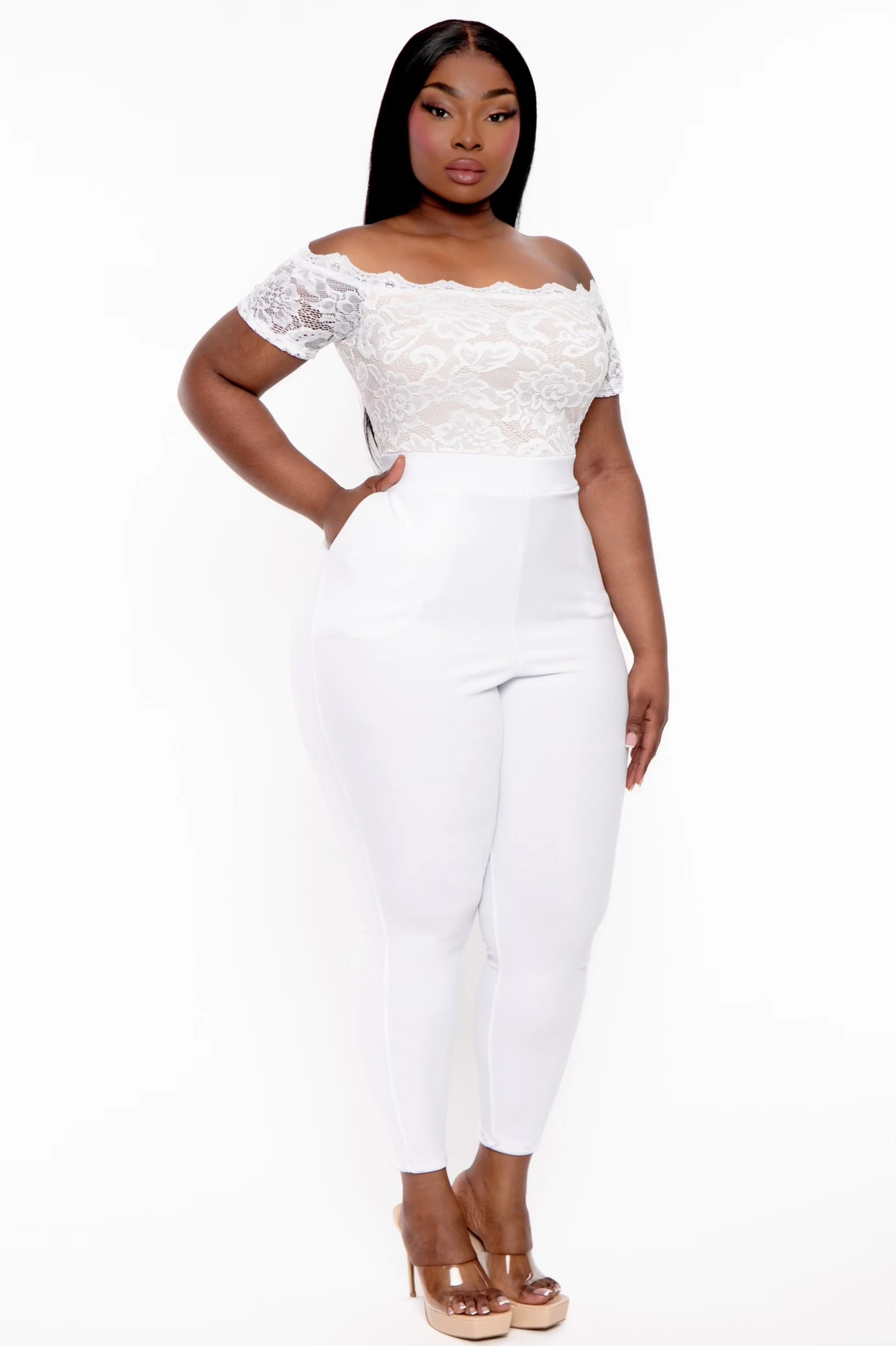 Plus Size Minnie Lace Top Short Sleeve Jumpsuit - White Plus Size Minnie Lace Top Short Sleeve Jumpsuit - White -Kitchensuppliesdeal curvy sense jumpsuits and rompers plus size minnie lace top short sleeve jumpsuit white 31999879905377