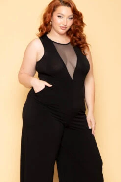 Plus Size Nicki Mesh Jumpsuit - Black -Kitchensuppliesdeal curvy sense jumpsuits and rompers plus size nicki mesh jumpsuit black 29881633538145