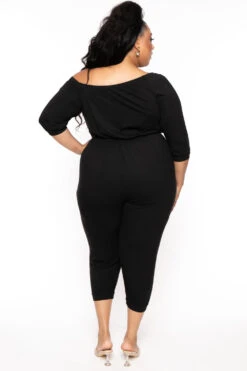 Plus Size Off The Shoulder Capri Jumpsuit - Black -Kitchensuppliesdeal curvy sense jumpsuits and rompers plus size off the shoulder capri jumpsuit black 30025609183329