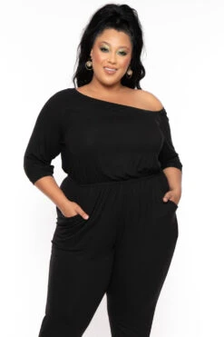 Plus Size Off The Shoulder Capri Jumpsuit - Black -Kitchensuppliesdeal curvy sense jumpsuits and rompers plus size off the shoulder capri jumpsuit black 30025618456673