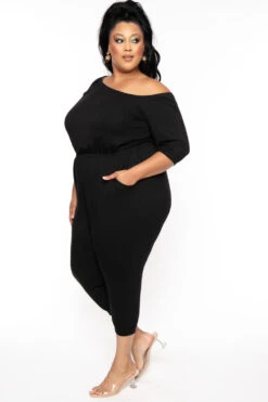 Plus Size Off The Shoulder Capri Jumpsuit - Black -Kitchensuppliesdeal curvy sense jumpsuits and rompers plus size off the shoulder capri jumpsuit black 30025618489441
