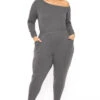 Plus Size Off The Shoulder Jumpsuit - Charcoal 1 Plus Size Off The Shoulder Jumpsuit - Charcoal -Kitchensuppliesdeal curvy sense jumpsuits and rompers plus size off the shoulder jumpsuit charcoal 30453274869857