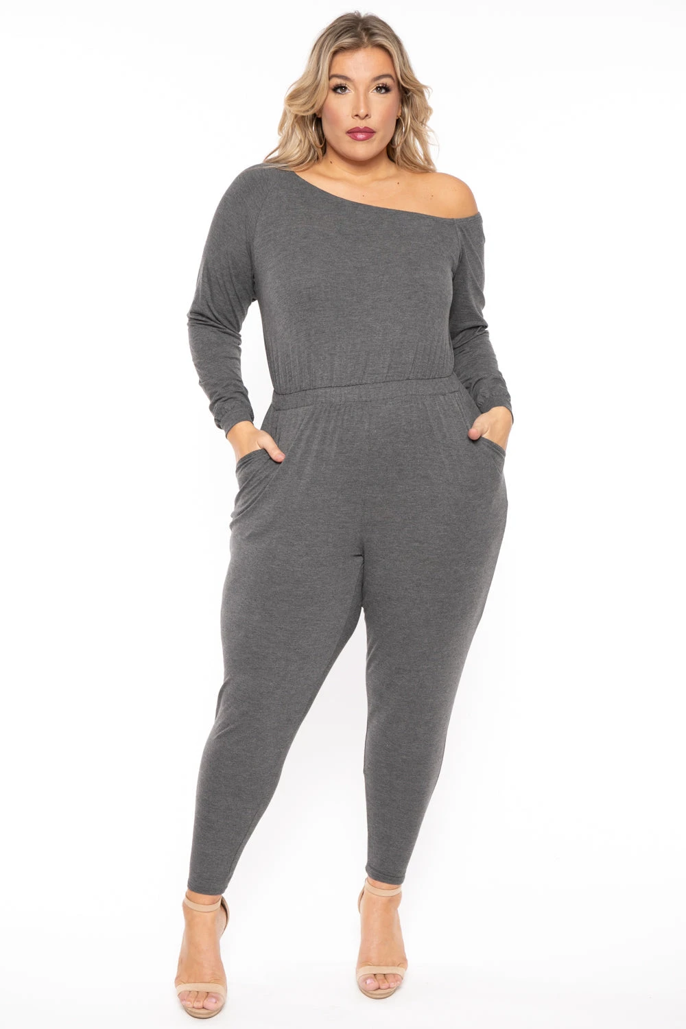 Plus Size Off The Shoulder Jumpsuit - Charcoal Plus Size Off The Shoulder Jumpsuit - Charcoal -Kitchensuppliesdeal curvy sense jumpsuits and rompers plus size off the shoulder jumpsuit charcoal 30453274869857
