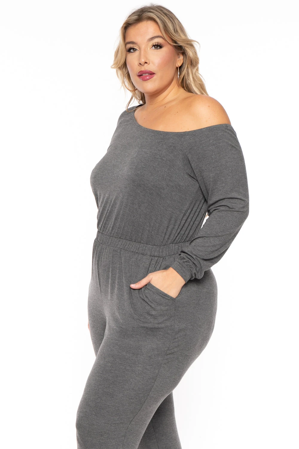 Plus Size Off The Shoulder Jumpsuit - Charcoal Plus Size Off The Shoulder Jumpsuit - Charcoal -Kitchensuppliesdeal curvy sense jumpsuits and rompers plus size off the shoulder jumpsuit charcoal 30453275557985