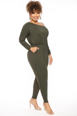 Plus Size Off The Shoulder Jumpsuit - Olive -Kitchensuppliesdeal curvy sense jumpsuits and rompers plus size off the shoulder jumpsuit olive 30446233682017