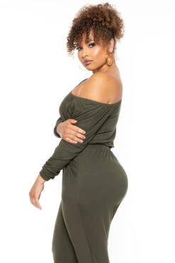 Plus Size Off The Shoulder Jumpsuit - Olive -Kitchensuppliesdeal curvy sense jumpsuits and rompers plus size off the shoulder jumpsuit olive 30446233976929