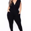 Plus Size Rosewood Cross Front Jumpsuit - Black -Kitchensuppliesdeal curvy sense jumpsuits and rompers plus size rosewood cross front jumpsuit black 29265613881441