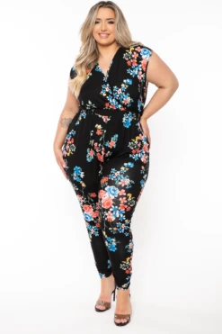 Plus Size Rosewood Print Jumpsuit - Black 4 Plus Size Rosewood Print Jumpsuit - Black -Kitchensuppliesdeal curvy sense jumpsuits and rompers plus size rosewood print jumpsuit black 32279346085985