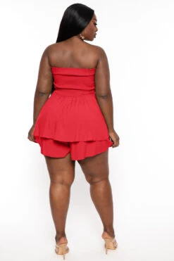Plus Size Shani Smocked Romper - Red -Kitchensuppliesdeal curvy sense jumpsuits and rompers plus size shani smocked romper red 32127167168609