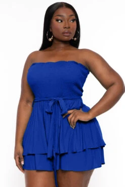Plus Size Shani Smocked Romper - Royal Blue -Kitchensuppliesdeal curvy sense jumpsuits and rompers plus size shani smocked romper royal blue 32167088423009