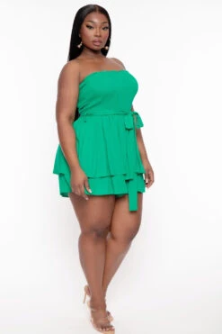 Plus Size Shani Smocked Romper - Green -Kitchensuppliesdeal curvy sense jumpsuits and rompers plus size shani smoked romper green 31780957847649
