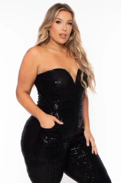 Plus Size Shantel Sequin Jumpsuit - Black -Kitchensuppliesdeal curvy sense jumpsuits and rompers plus size shantel sequin jumpsuit black 29259466801249