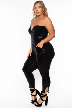 Plus Size Shantel Sequin Jumpsuit - Black -Kitchensuppliesdeal curvy sense jumpsuits and rompers plus size shantel sequin jumpsuit black 29259466834017