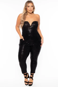 Plus Size Shantel Sequin Jumpsuit - Black -Kitchensuppliesdeal curvy sense jumpsuits and rompers plus size shantel sequin jumpsuit black 29259467161697