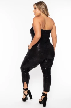 Plus Size Shantel Sequin Jumpsuit - Black -Kitchensuppliesdeal curvy sense jumpsuits and rompers plus size shantel sequin jumpsuit black 29262500233313
