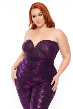 Plus Size Shantel Sequin Jumpsuit - Violet -Kitchensuppliesdeal curvy sense jumpsuits and rompers plus size shantel sequin jumpsuit violet 30512137896033