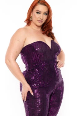 Plus Size Shantel Sequin Jumpsuit - Violet -Kitchensuppliesdeal curvy sense jumpsuits and rompers plus size shantel sequin jumpsuit violet 30512138420321
