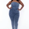 Plus Size Strapless Denim Jumpsuit - Acid Wash -Kitchensuppliesdeal curvy sense jumpsuits and rompers plus size strapless denim jumpsuit acid wash 31469598277729