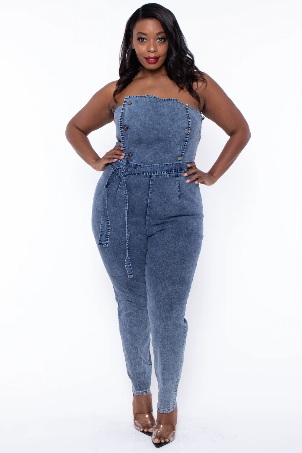 Plus Size Strapless Denim Jumpsuit - Acid Wash Plus Size Strapless Denim Jumpsuit - Acid Wash -Kitchensuppliesdeal curvy sense jumpsuits and rompers plus size strapless denim jumpsuit acid wash 31469598277729