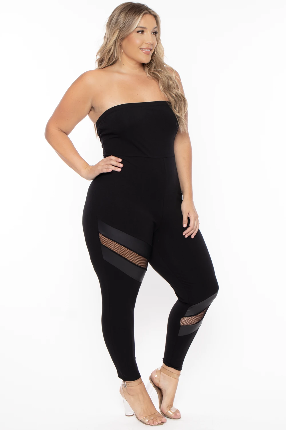 Plus Size Strapless Fishnet Jumpsuit - Black Plus Size Strapless Fishnet Jumpsuit - Black -Kitchensuppliesdeal curvy sense jumpsuits and rompers plus size strapless fishnet jumpsuit black 29254386450529