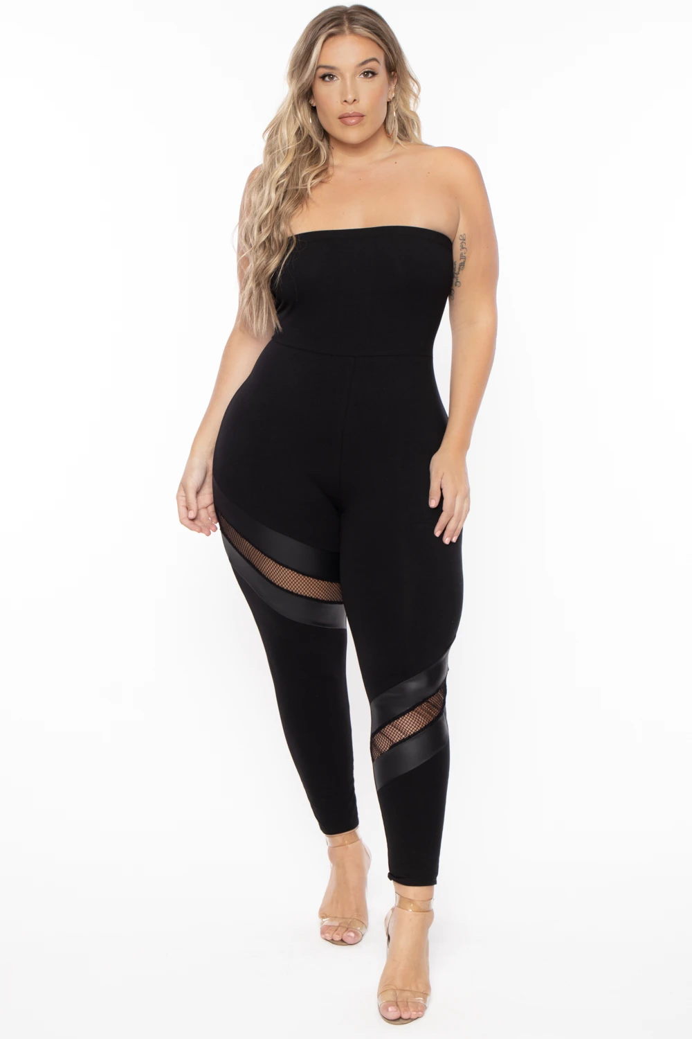 Plus Size Strapless Fishnet Jumpsuit - Black Plus Size Strapless Fishnet Jumpsuit - Black -Kitchensuppliesdeal curvy sense jumpsuits and rompers plus size strapless fishnet jumpsuit black 29267446431841