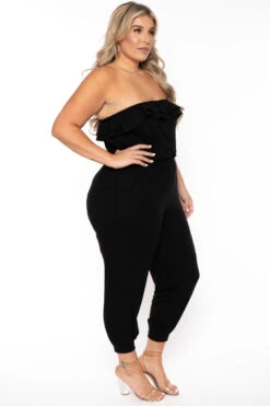 Plus Size Strapless Ruffle Capri Jumpsuit - Black -Kitchensuppliesdeal curvy sense jumpsuits and rompers plus size strapless ruffle capri jumpsuit black 30026019504225