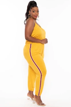Ambiance Plus Size Varsity Lounge Jumpsuit - Mustard -Kitchensuppliesdeal curvy sense jumpsuits and rompers plus size varsity lounge jumpsuit mustard 29256893759585