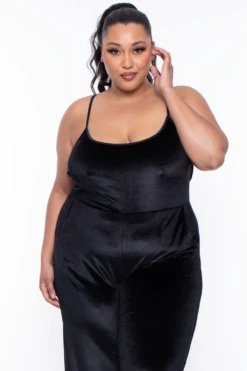 Plus Size Veronica Velour Catsuit - Black -Kitchensuppliesdeal curvy sense jumpsuits and rompers plus size veronica velour catsuit black 29256440119393