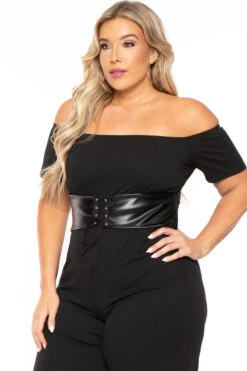Plus Size Waist Snatcher Wide Leg Jumpsuit - Black -Kitchensuppliesdeal curvy sense jumpsuits and rompers plus size waist snatcher wide leg jumpsuit black 30103451893857