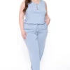 Plus Size Zelda Button Up Lounge Jumpsuit - Ash Blue -Kitchensuppliesdeal curvy sense jumpsuits and rompers plus size zelda button up lounge jumpsuit ash blue 29439923748961