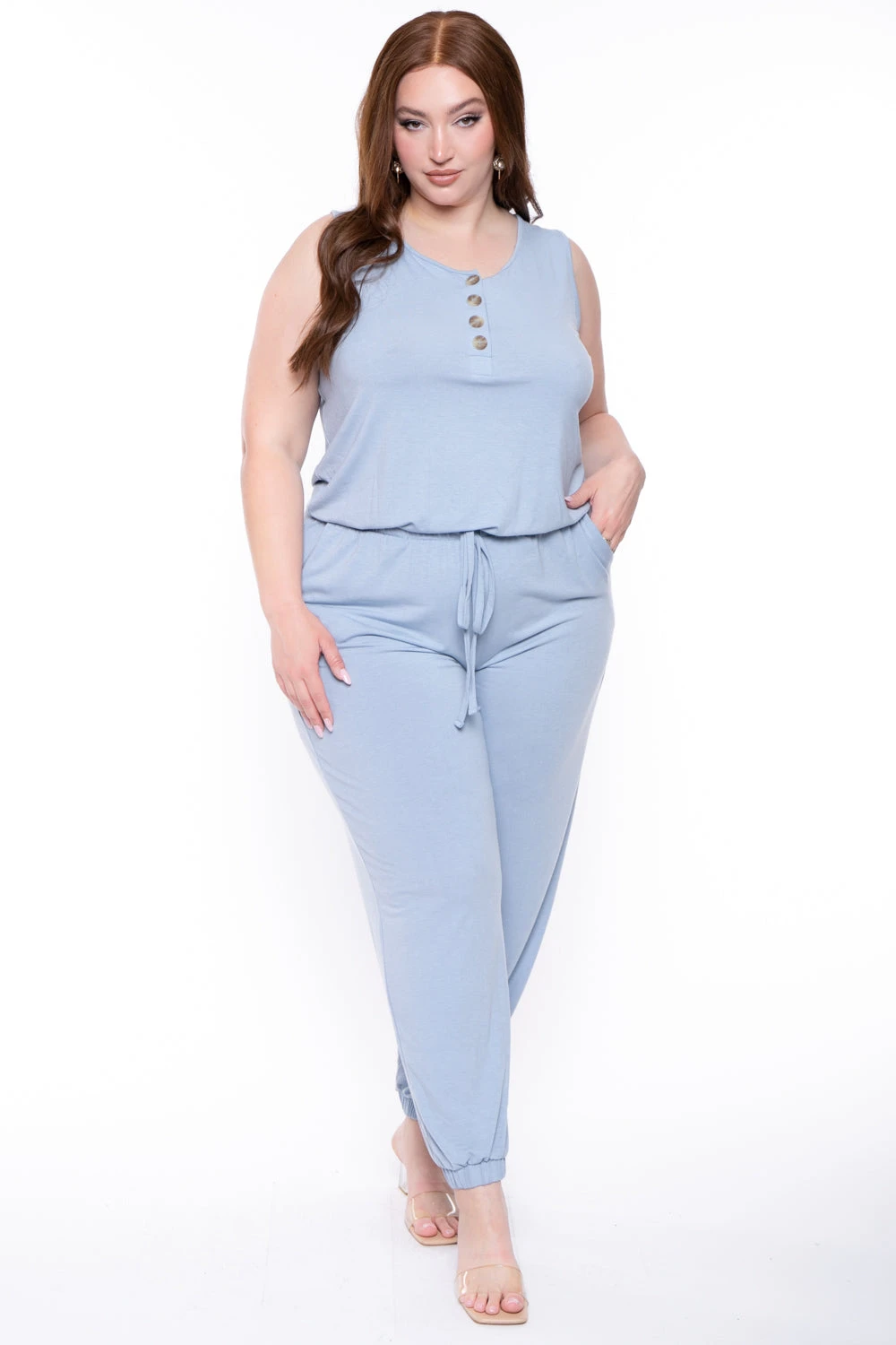 Plus Size Zelda Button Up Lounge Jumpsuit - Ash Blue Plus Size Zelda Button Up Lounge Jumpsuit - Ash Blue -Kitchensuppliesdeal curvy sense jumpsuits and rompers plus size zelda button up lounge jumpsuit ash blue 29439923748961