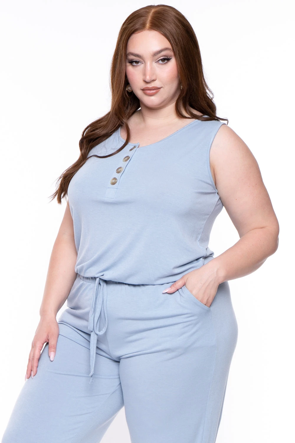 Plus Size Zelda Button Up Lounge Jumpsuit - Ash Blue Plus Size Zelda Button Up Lounge Jumpsuit - Ash Blue -Kitchensuppliesdeal curvy sense jumpsuits and rompers plus size zelda button up lounge jumpsuit ash blue 29439923781729