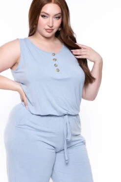 Plus Size Zelda Button Up Lounge Jumpsuit - Ash Blue 4 Plus Size Zelda Button Up Lounge Jumpsuit - Ash Blue -Kitchensuppliesdeal curvy sense jumpsuits and rompers plus size zelda button up lounge jumpsuit ash blue 29439923912801