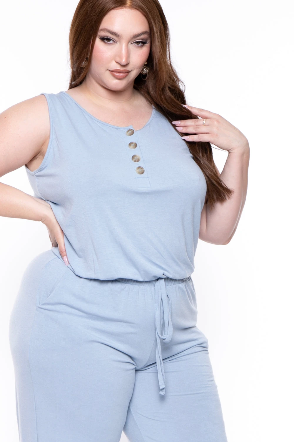 Plus Size Zelda Button Up Lounge Jumpsuit - Ash Blue Plus Size Zelda Button Up Lounge Jumpsuit - Ash Blue -Kitchensuppliesdeal curvy sense jumpsuits and rompers plus size zelda button up lounge jumpsuit ash blue 29439923912801
