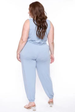 Plus Size Zelda Button Up Lounge Jumpsuit - Ash Blue 6 Plus Size Zelda Button Up Lounge Jumpsuit - Ash Blue -Kitchensuppliesdeal curvy sense jumpsuits and rompers plus size zelda button up lounge jumpsuit ash blue 29439924043873