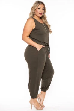 Plus Size Zelda Button Up Lounge Jumpsuit - Dark Olive -Kitchensuppliesdeal curvy sense jumpsuits and rompers plus size zelda button up lounge jumpsuit dark olive 30489168150625