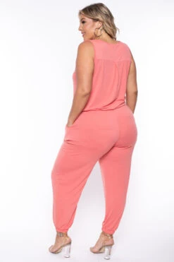 Plus Size Zelda Button Up Lounge Jumpsuit - Deep Coral 5 Plus Size Zelda Button Up Lounge Jumpsuit - Deep Coral -Kitchensuppliesdeal curvy sense jumpsuits and rompers plus size zelda button up lounge jumpsuit deep coral 29439557730401